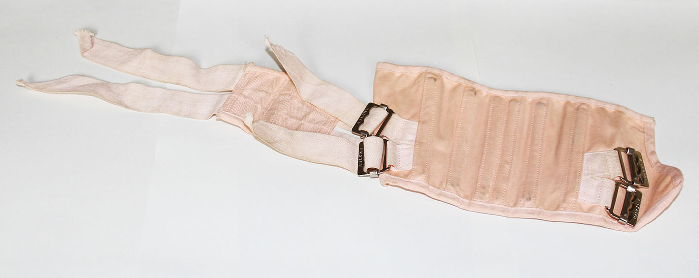 Barcley Corsets Ltd - miniature of gentleman's corset made for Harry (Pat P's husband) to take as a memento when he was called up to fight in WWII.